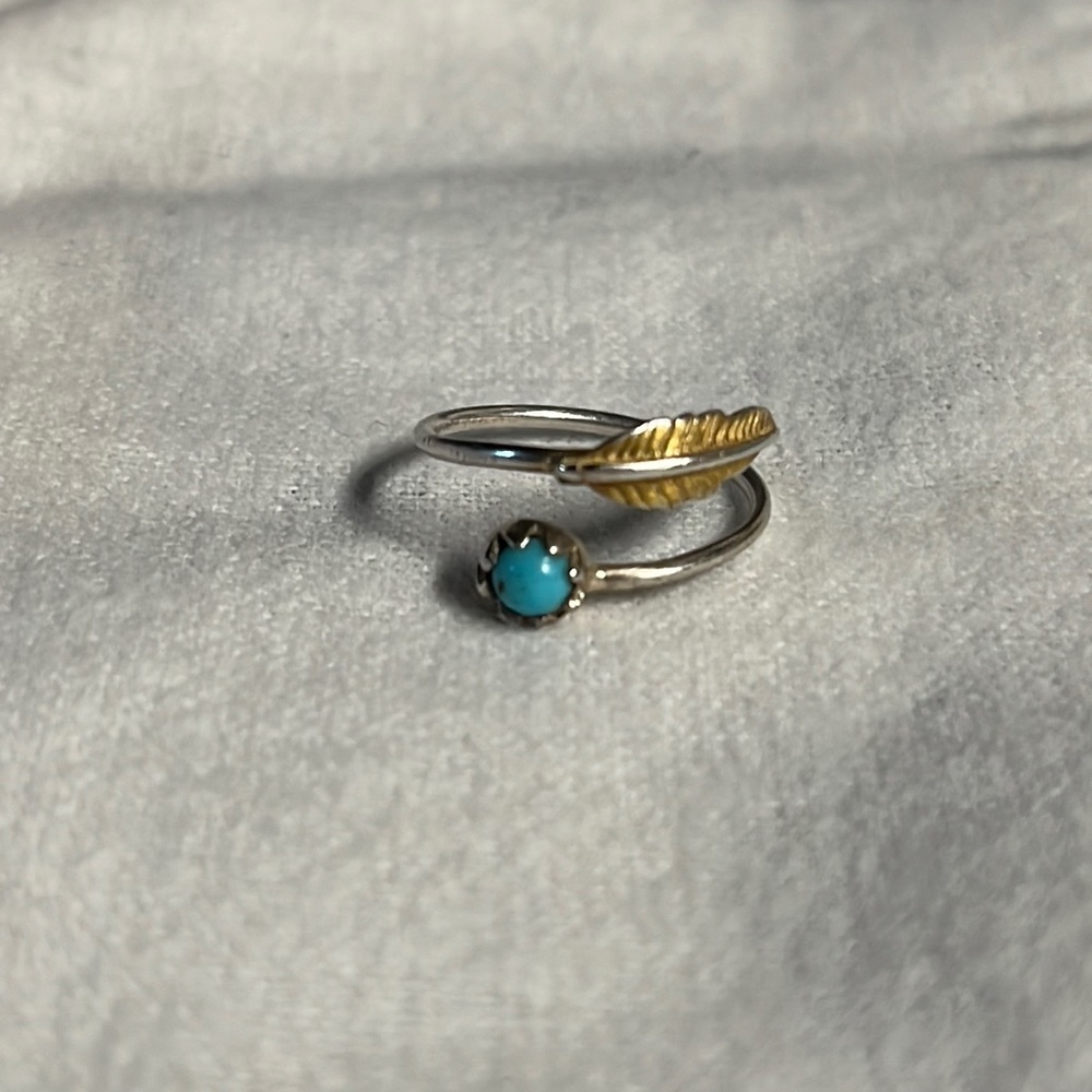 Silver and turquoise feather ring, size 6